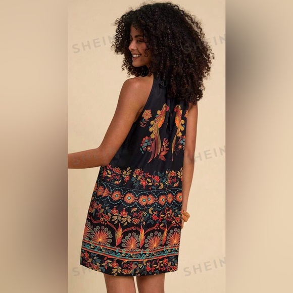 🌺 NWOT SHEIN Halter Neck Bohemian Floral dress Sz XL - Picture 3 of 12